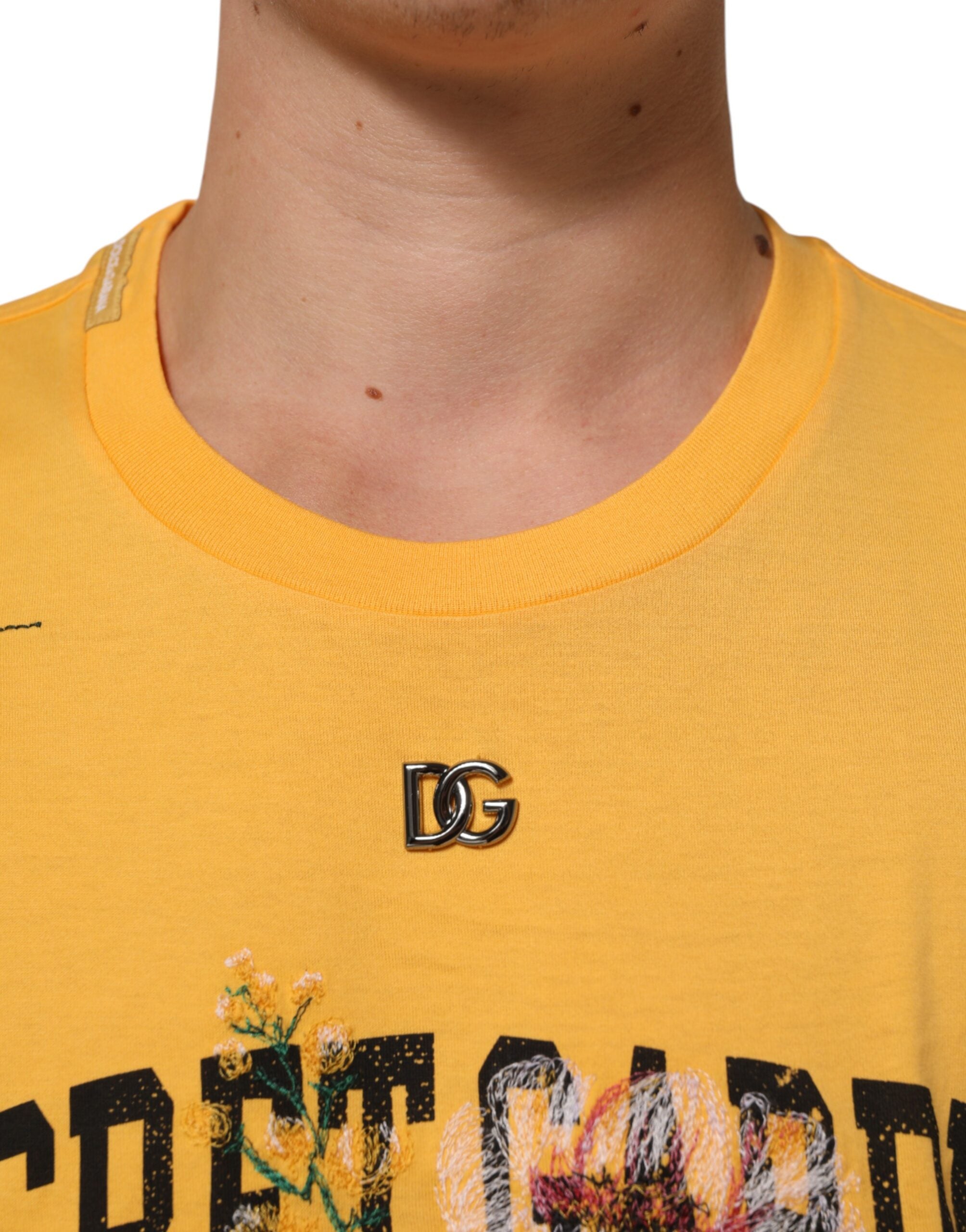 Gul Secret Graden Blomsterprintet bomulls-T-skjorte med rund hals