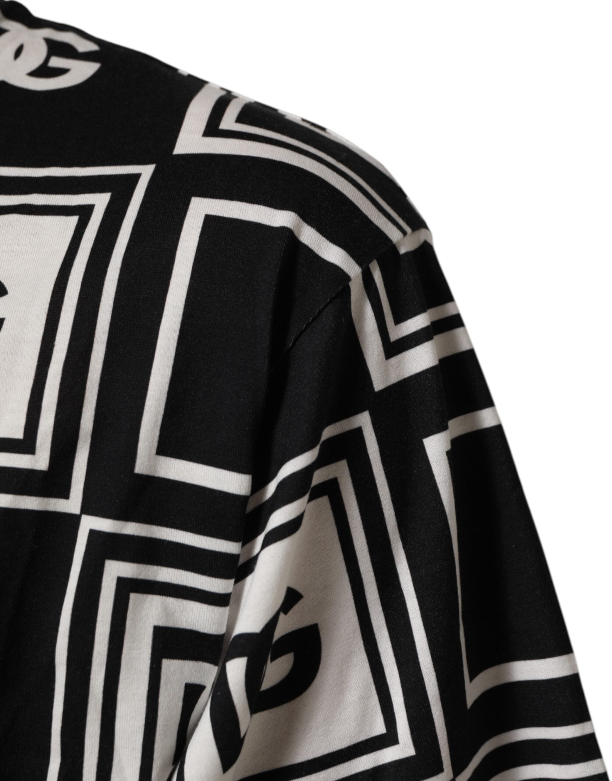 Svart Logo Monogram Bomulls-T-skjorte med rund hals
