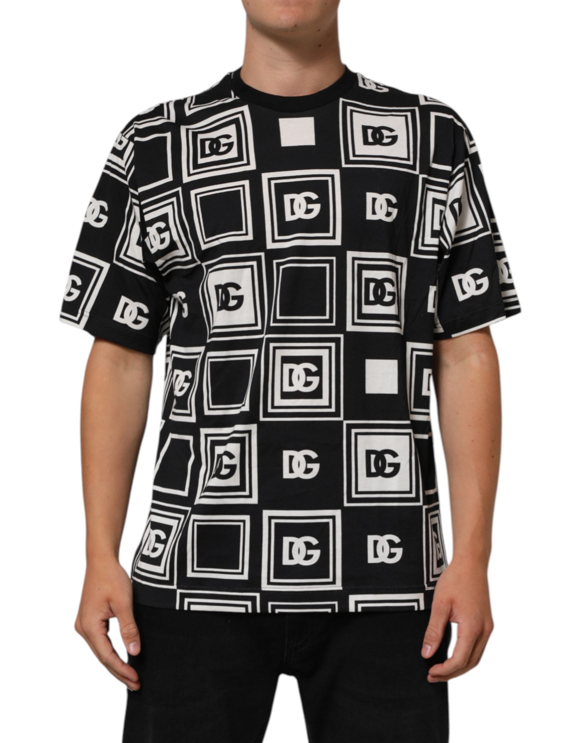 Svart Logo Monogram Bomulls-T-skjorte med rund hals