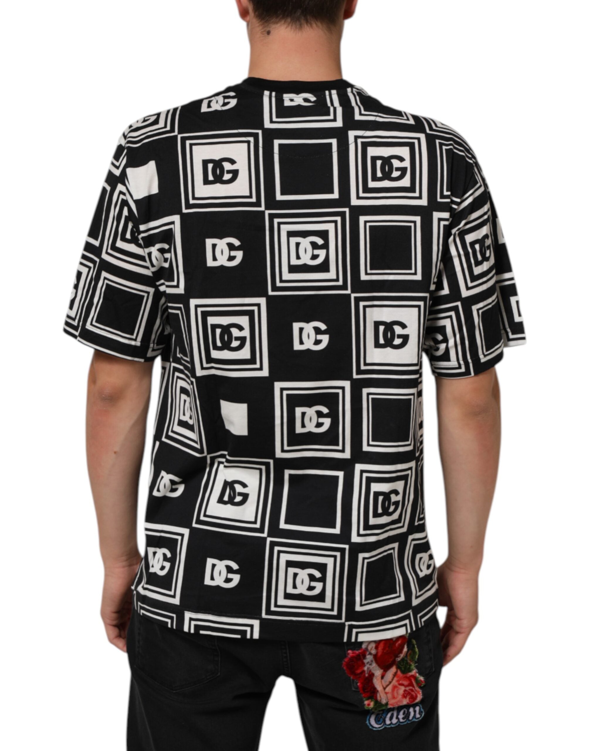 Svart Logo Monogram Bomulls-T-skjorte med rund hals