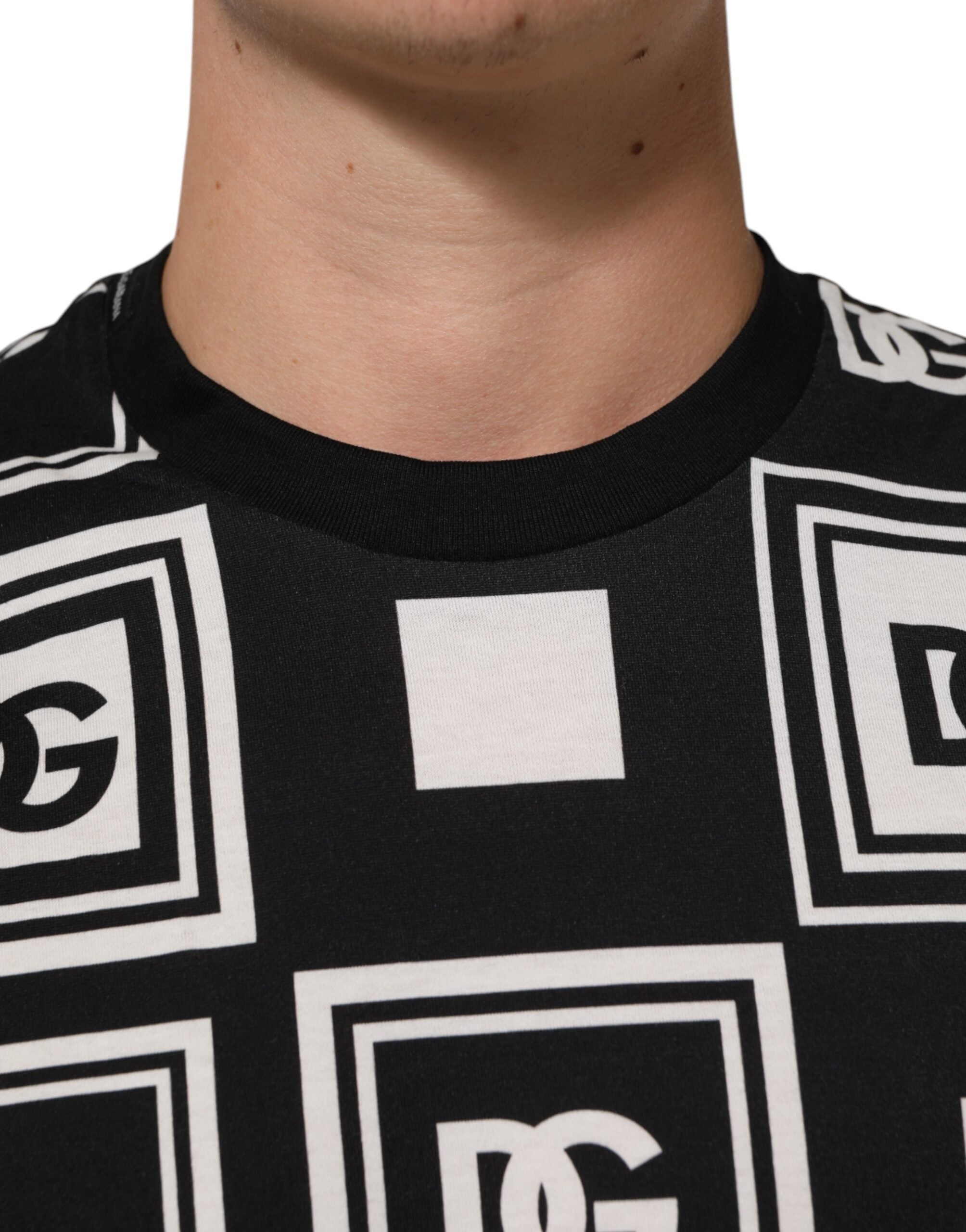 Svart Logo Monogram Bomulls-T-skjorte med rund hals
