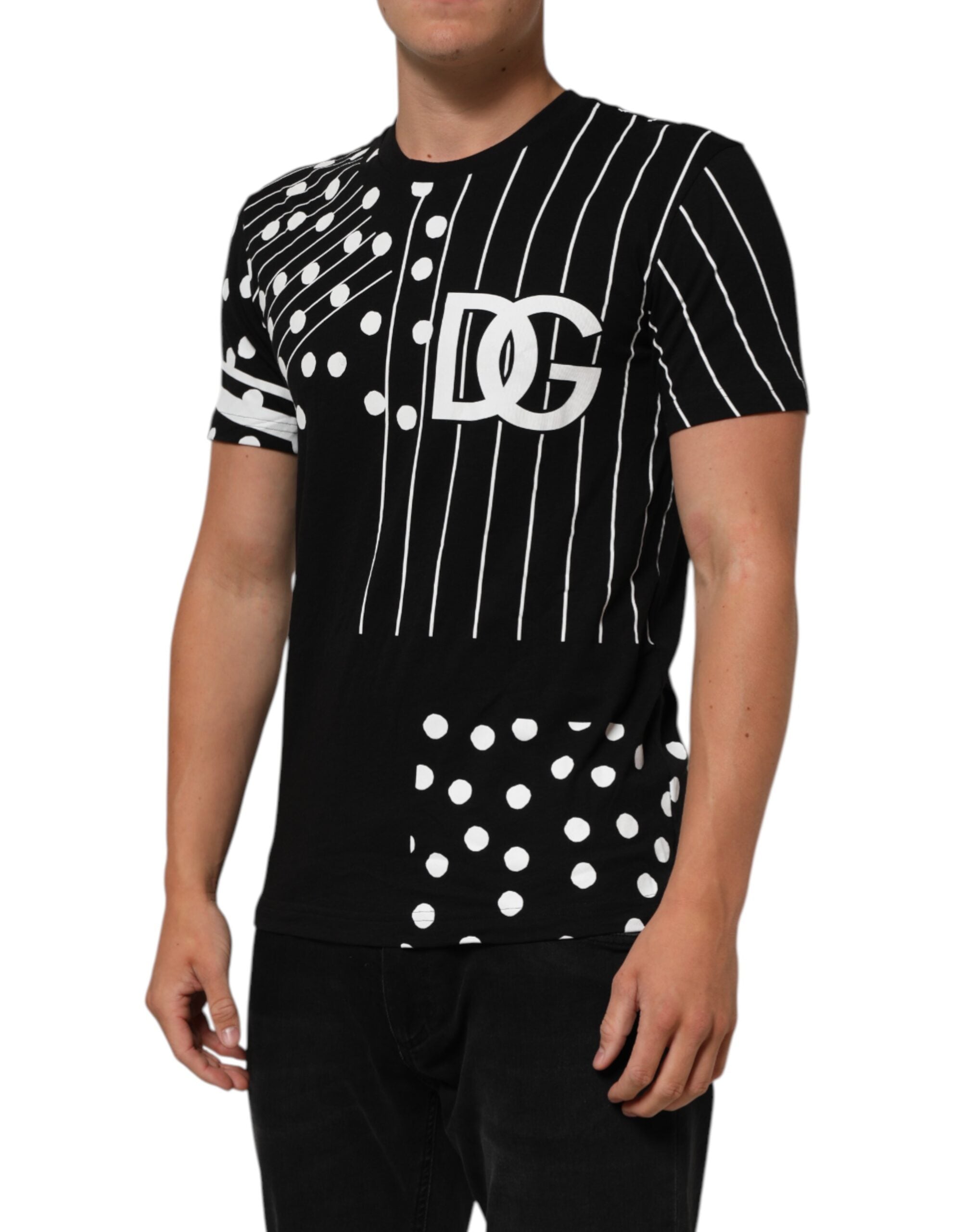 Dolce & Gabbana Black Cotton Polka Dots Round Neck T-shirt