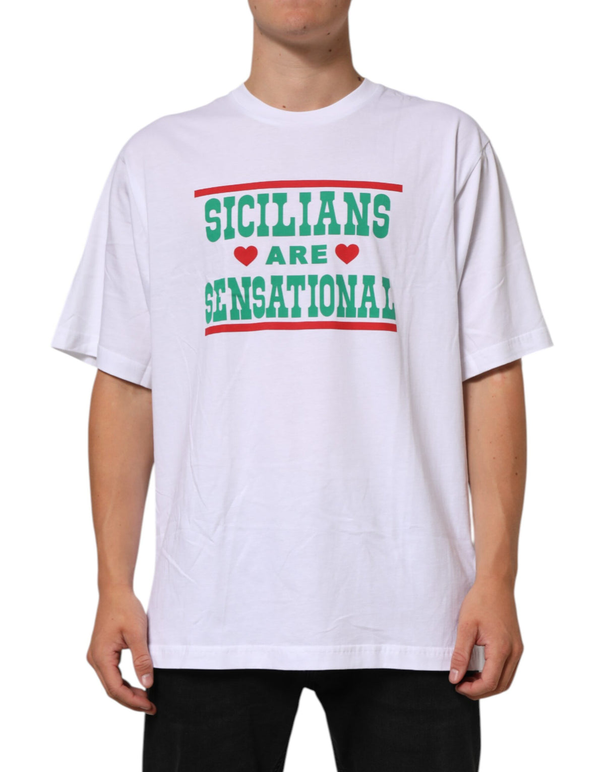 Dolce & Gabbana White Graphic Print Cotton CrewNeck T-shirt