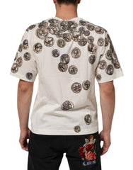 Dolce & Gabbana White Coin Print Cotton Crew Neck Men T-shirt