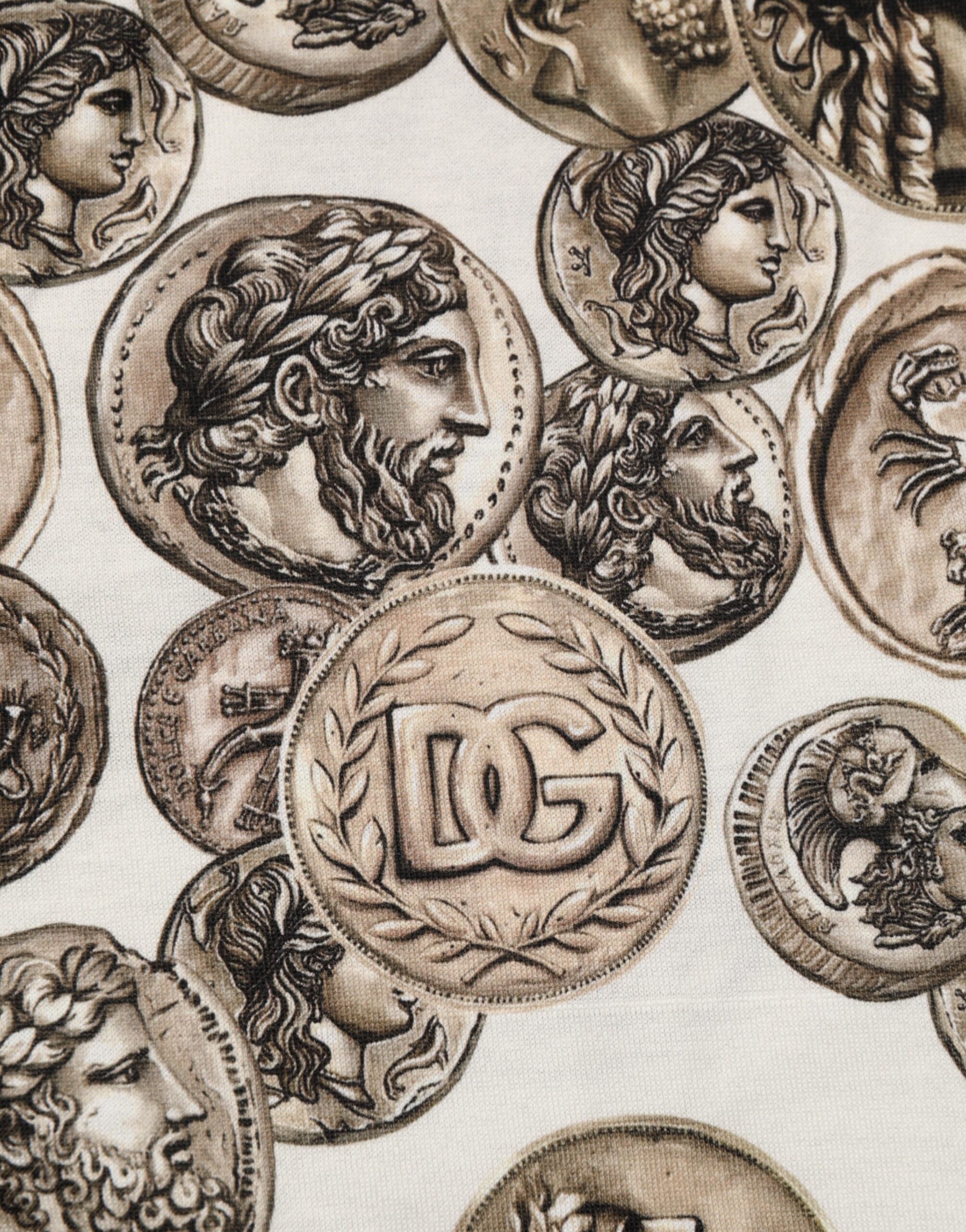 Dolce & Gabbana White Coin Print Cotton Crew Neck Men T-shirt