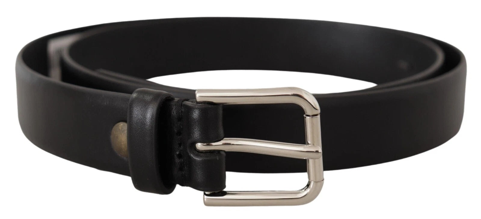 Dolce & Gabbana Black Calf Leather Silver Tone Logo Buckle Belt