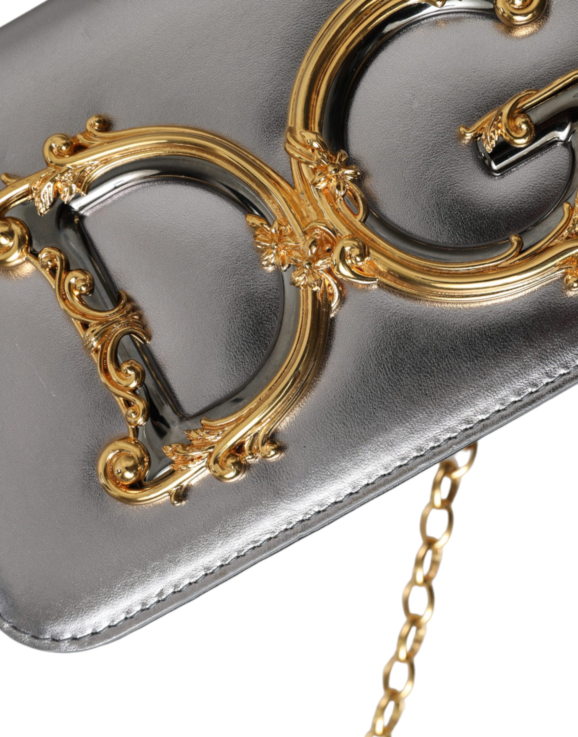 Dolce & Gabbana Metallic Silver Nappa Mini DG Girls Shoulder Borse Bag