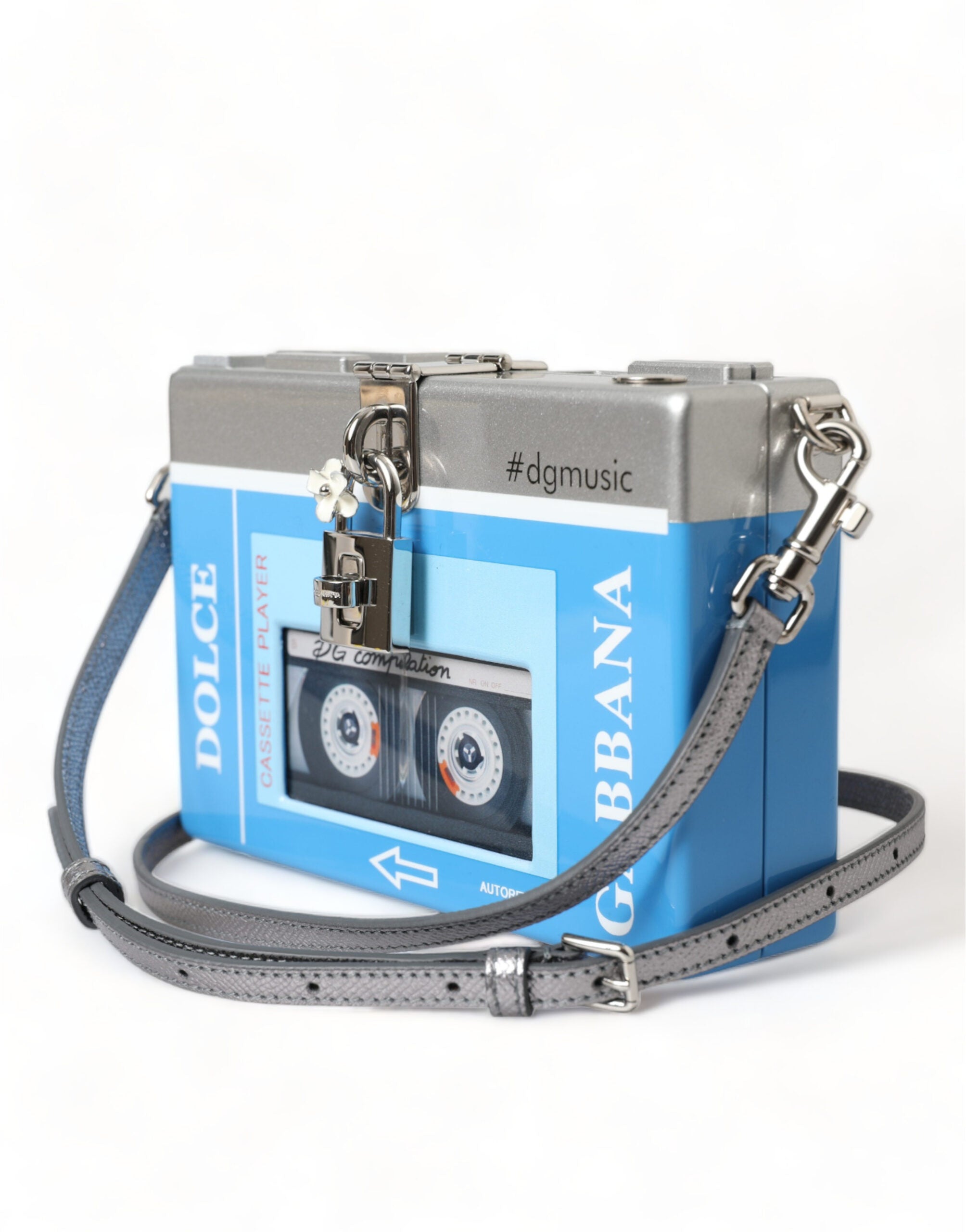 Dolce & Gabbana Blue Silver Wood Walkman Box Clutch Shoulder Borse Bag