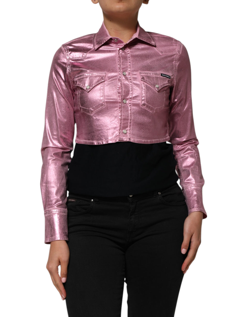 Rosa bomullsstretch med krage og cropped jakke