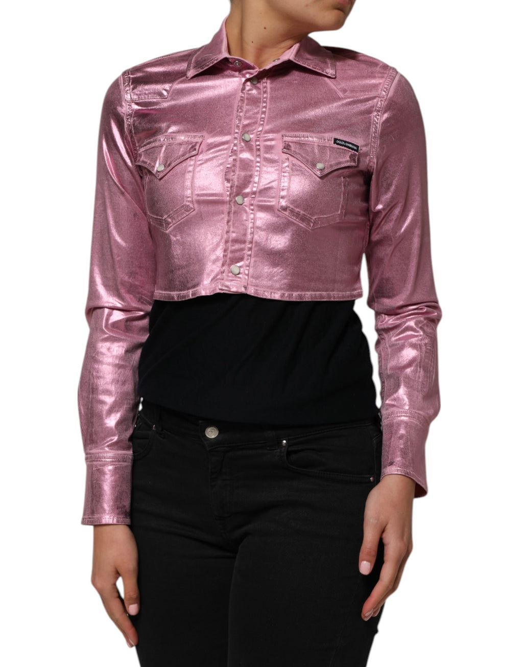Rosa bomullsstretch med krage og cropped jakke