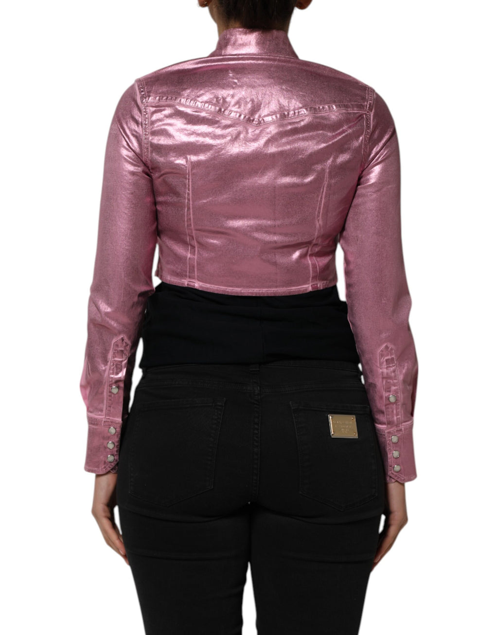 Rosa bomullsstretch med krage og cropped jakke