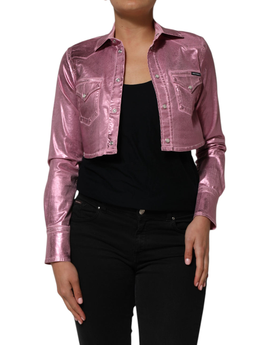 Rosa bomullsstretch med krage og cropped jakke