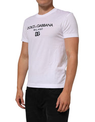 Dolce & Gabbana White Logo Print Cotton Men Crew Neck T-shirt