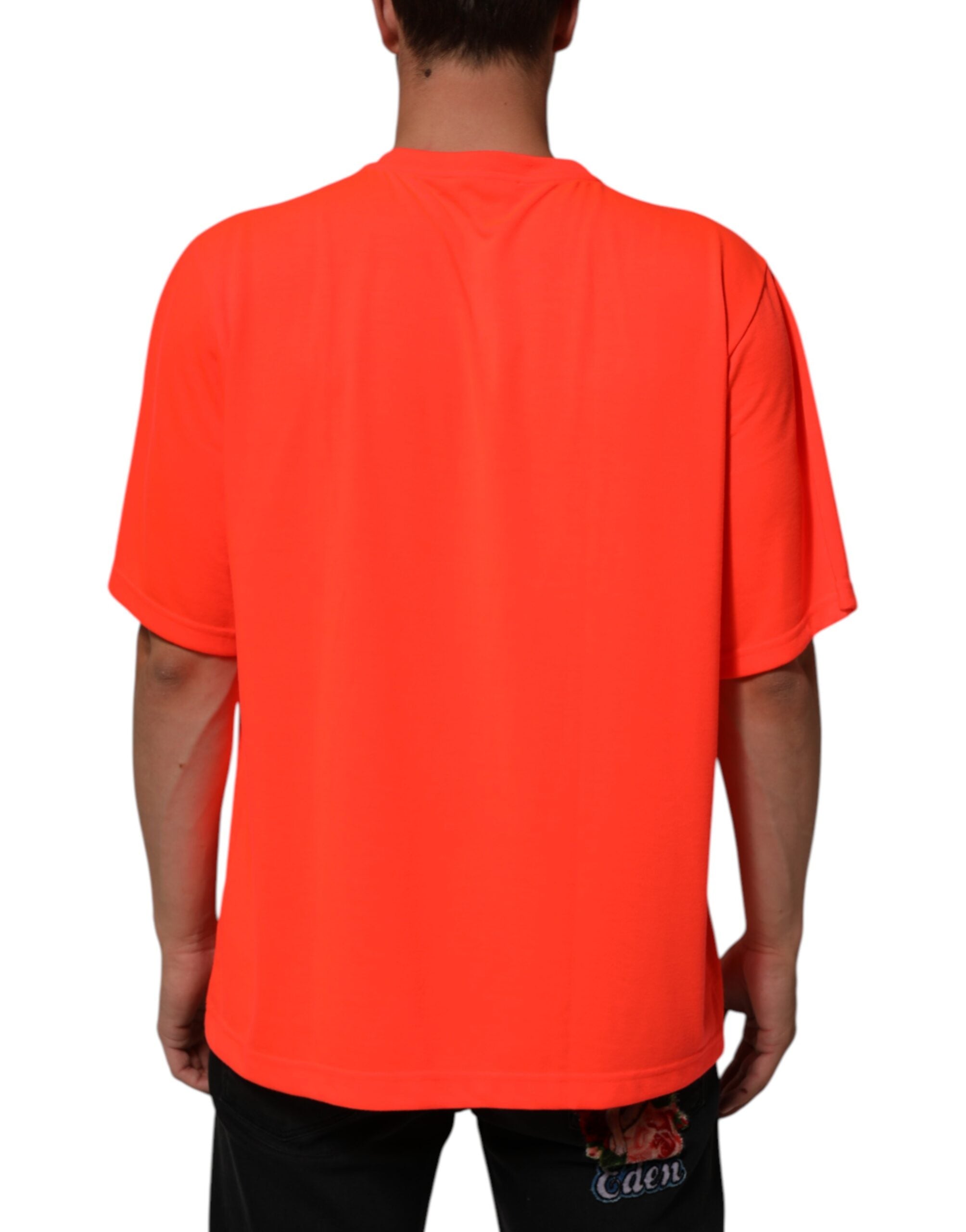 Neonoransje polyester herre-T-skjorte med rund hals