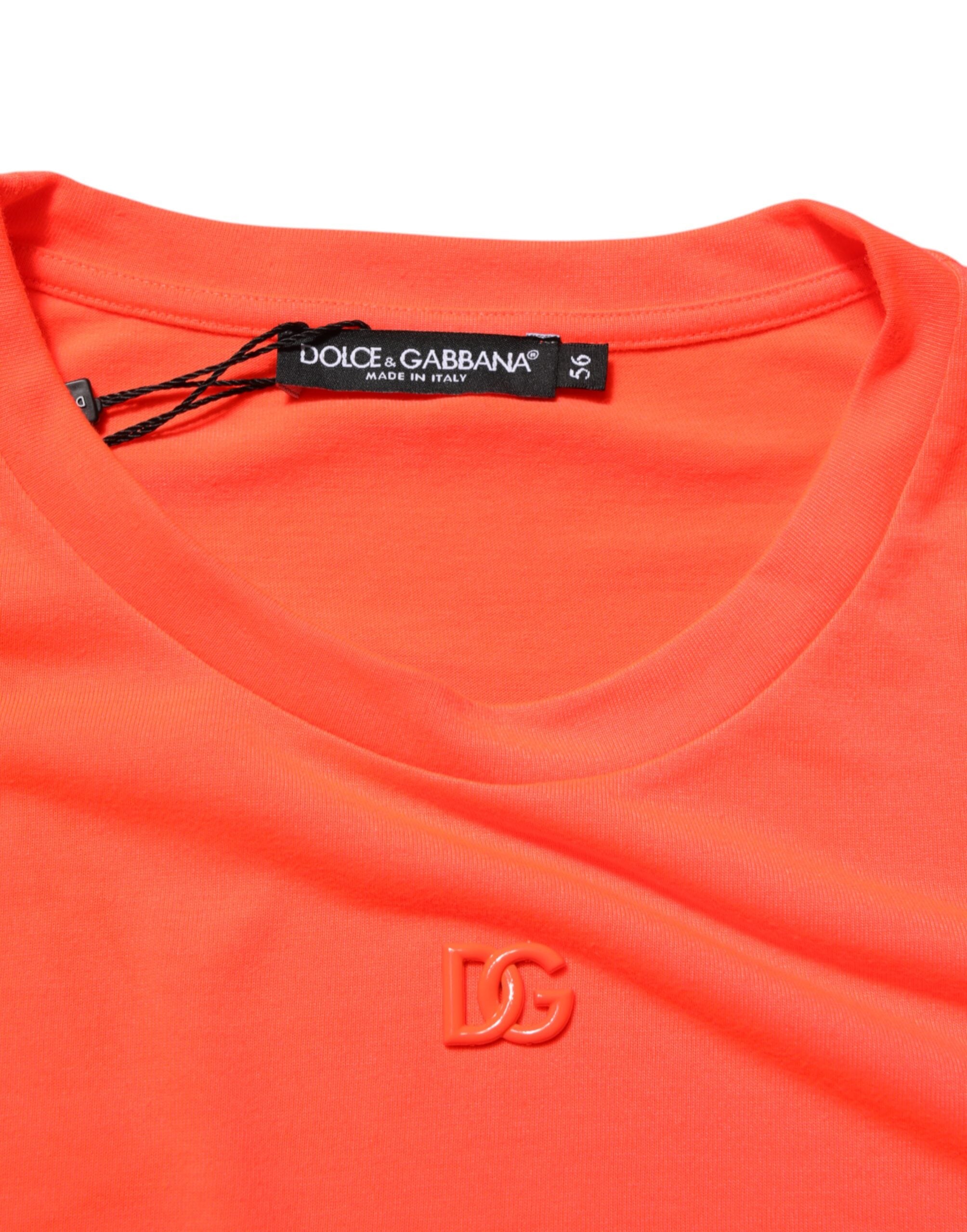 Neonoransje polyester herre-T-skjorte med rund hals