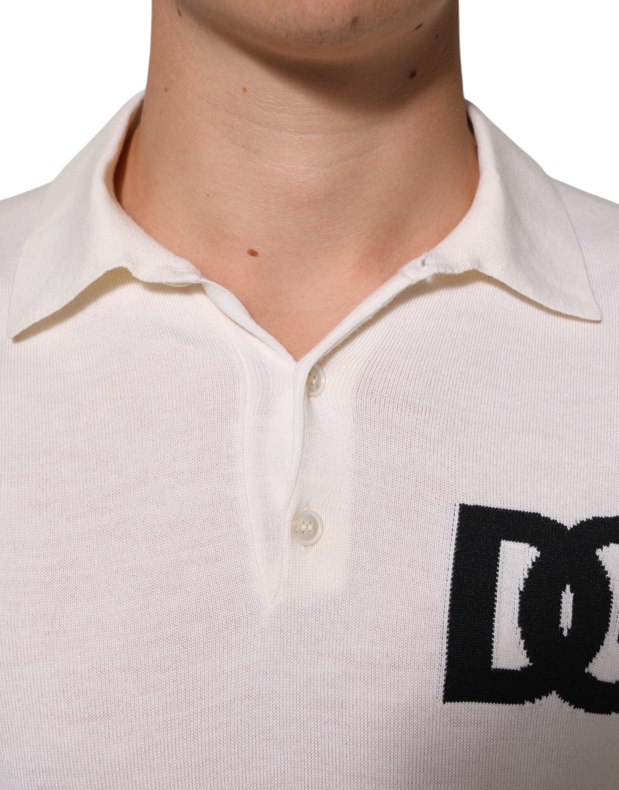 Dolce & Gabbana White Cotton Collared Short Sleeves T-shirt