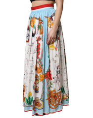 Dolce & Gabbana White Calendar Print Cotton Gathered Maxi Skirt