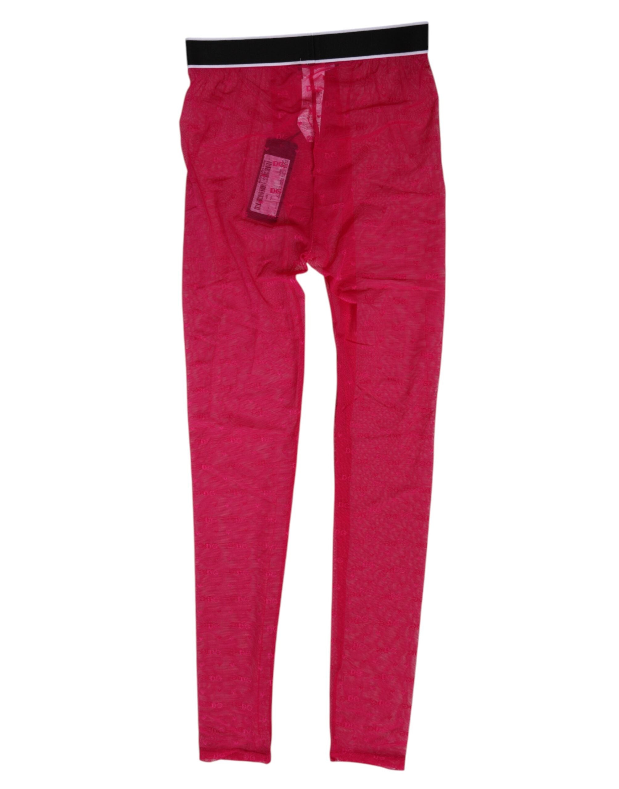 Fuchsia Nylon Logo Spetsleggings Byxor Underkläder