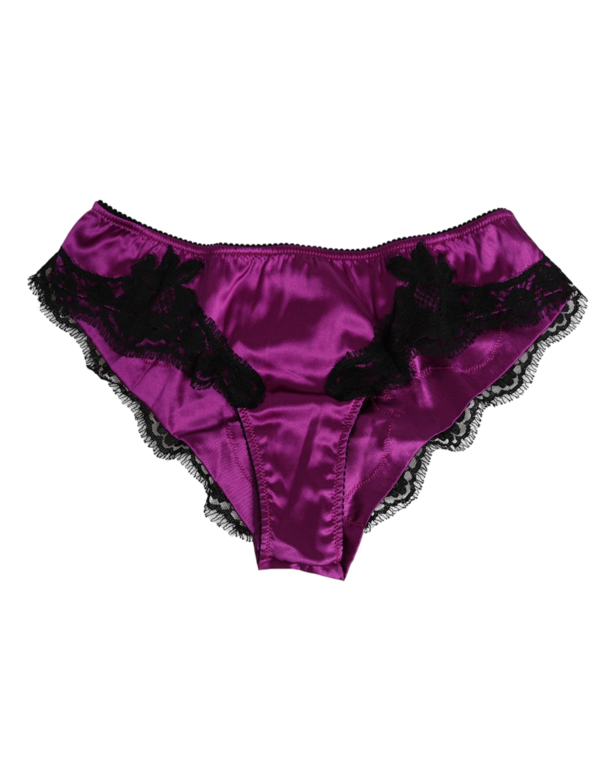 Lila siden-satin blommig spets trosa underkläder