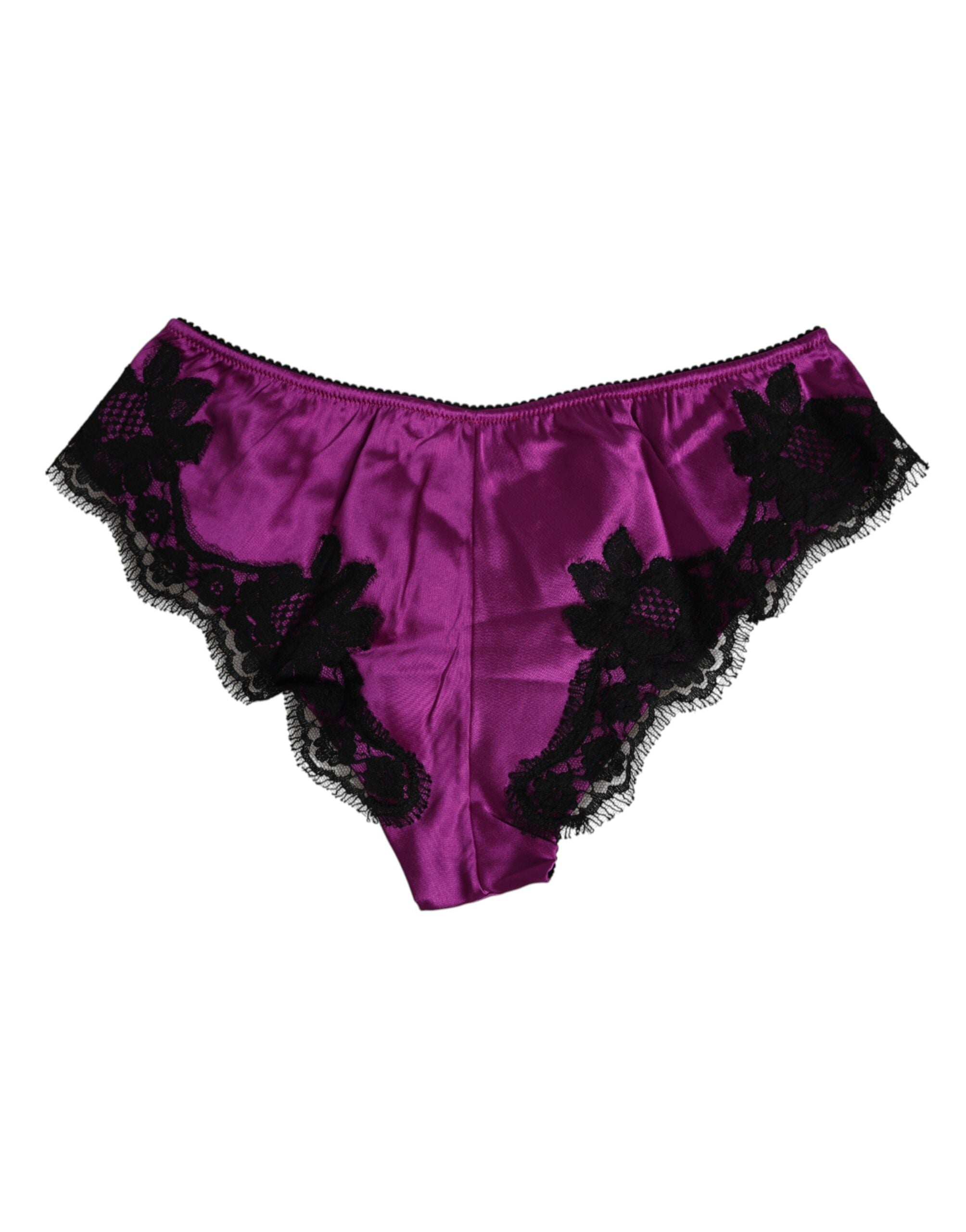Lila siden-satin blommig spets trosa underkläder
