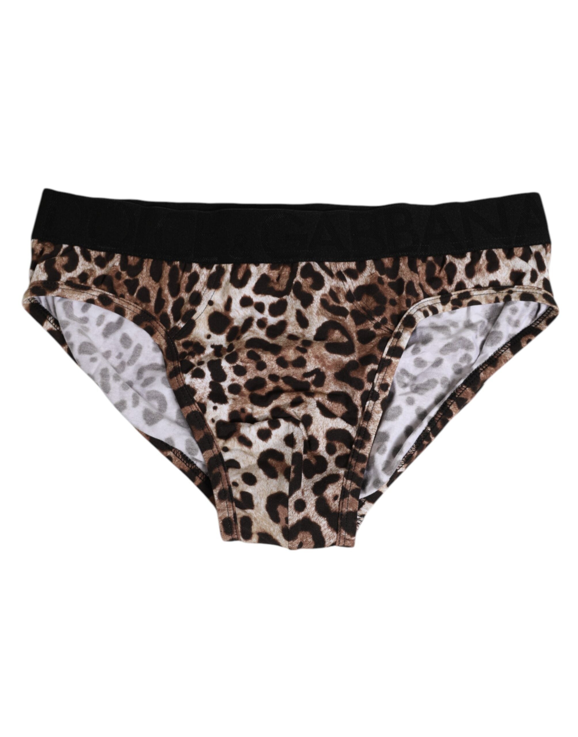 Bruna bomullsunderkläder med leopardtryck och logotyp