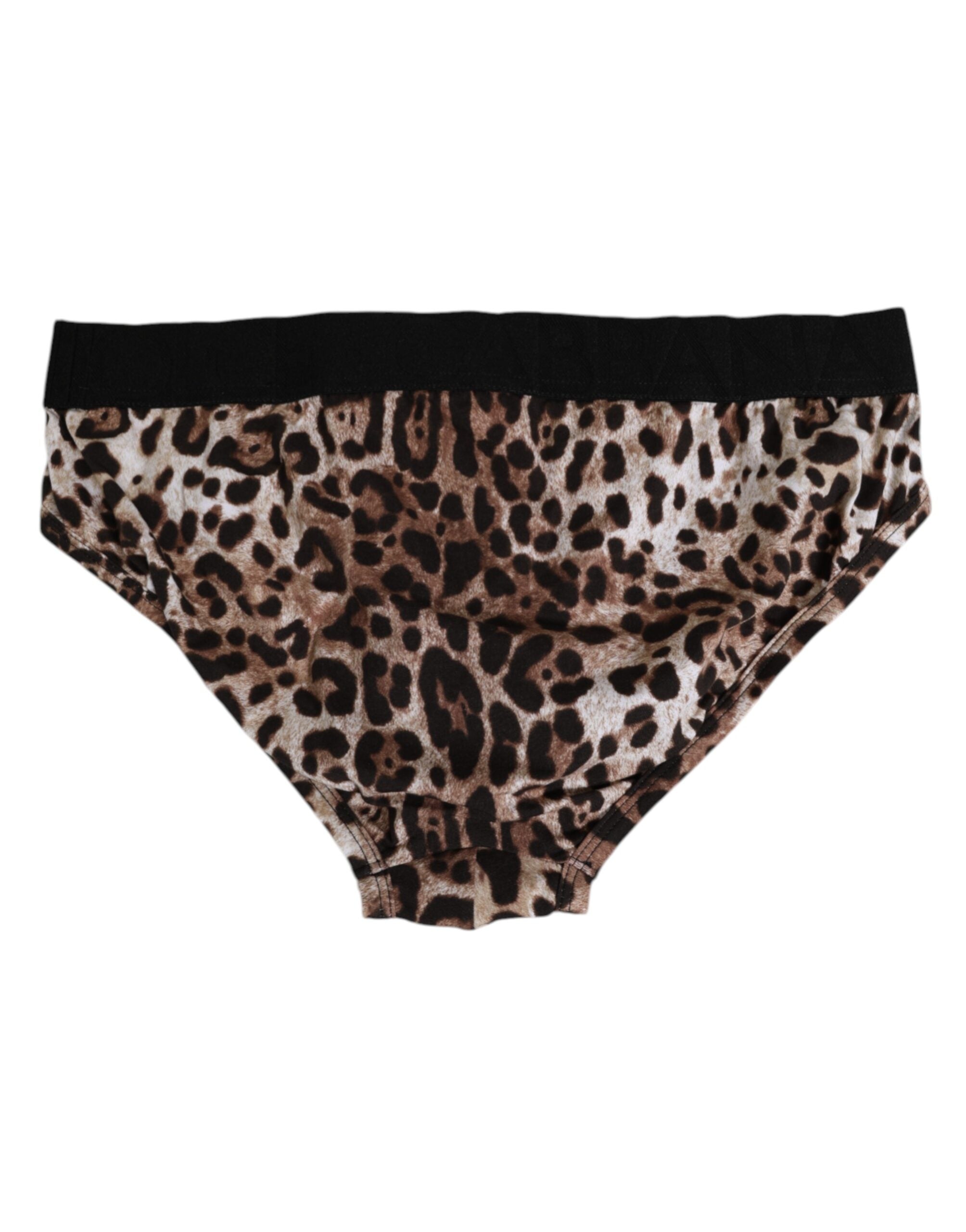 Bruna bomullsunderkläder med leopardtryck och logotyp