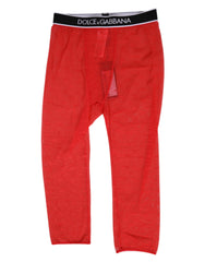 Dolce & Gabbana Red Logo Lace Tight Midi Trousers Underwear