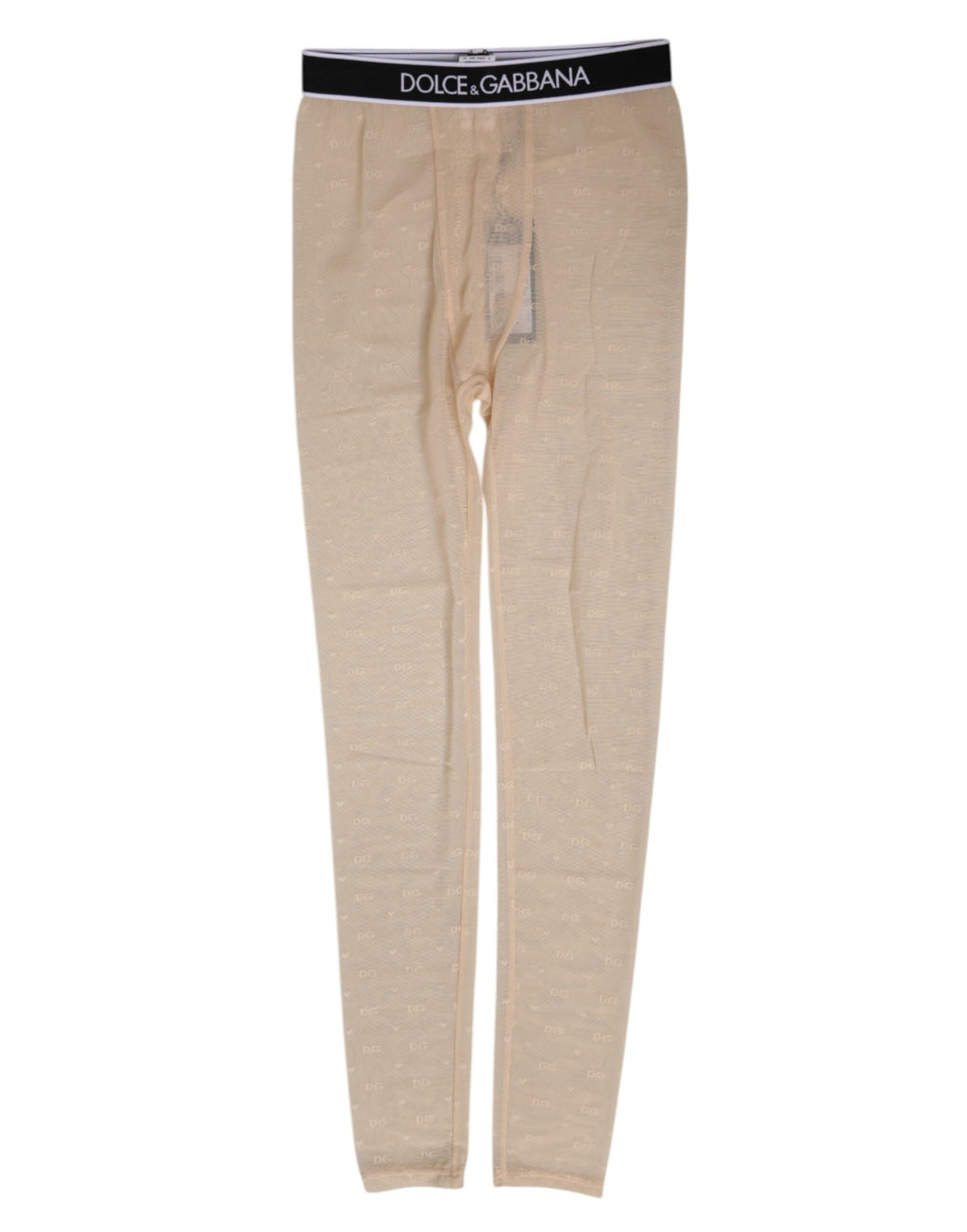 Beige nylonlogotypleggings med spetsunderkläder