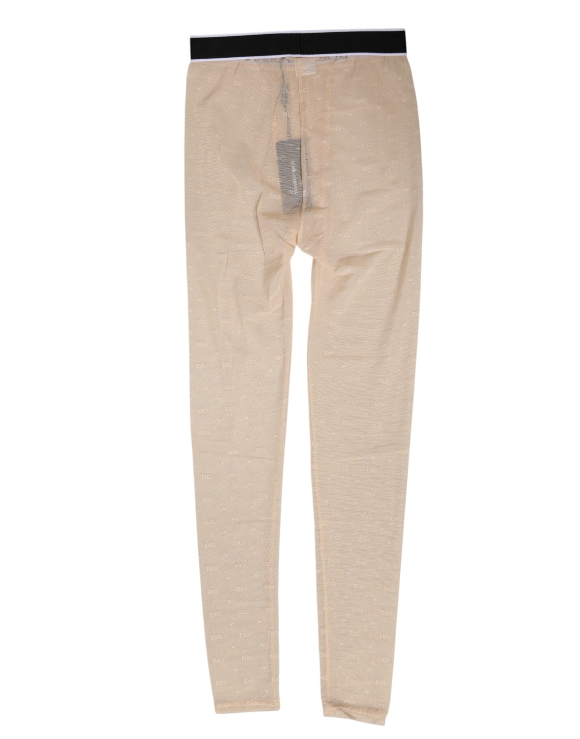 Beige nylonlogotypleggings med spetsunderkläder