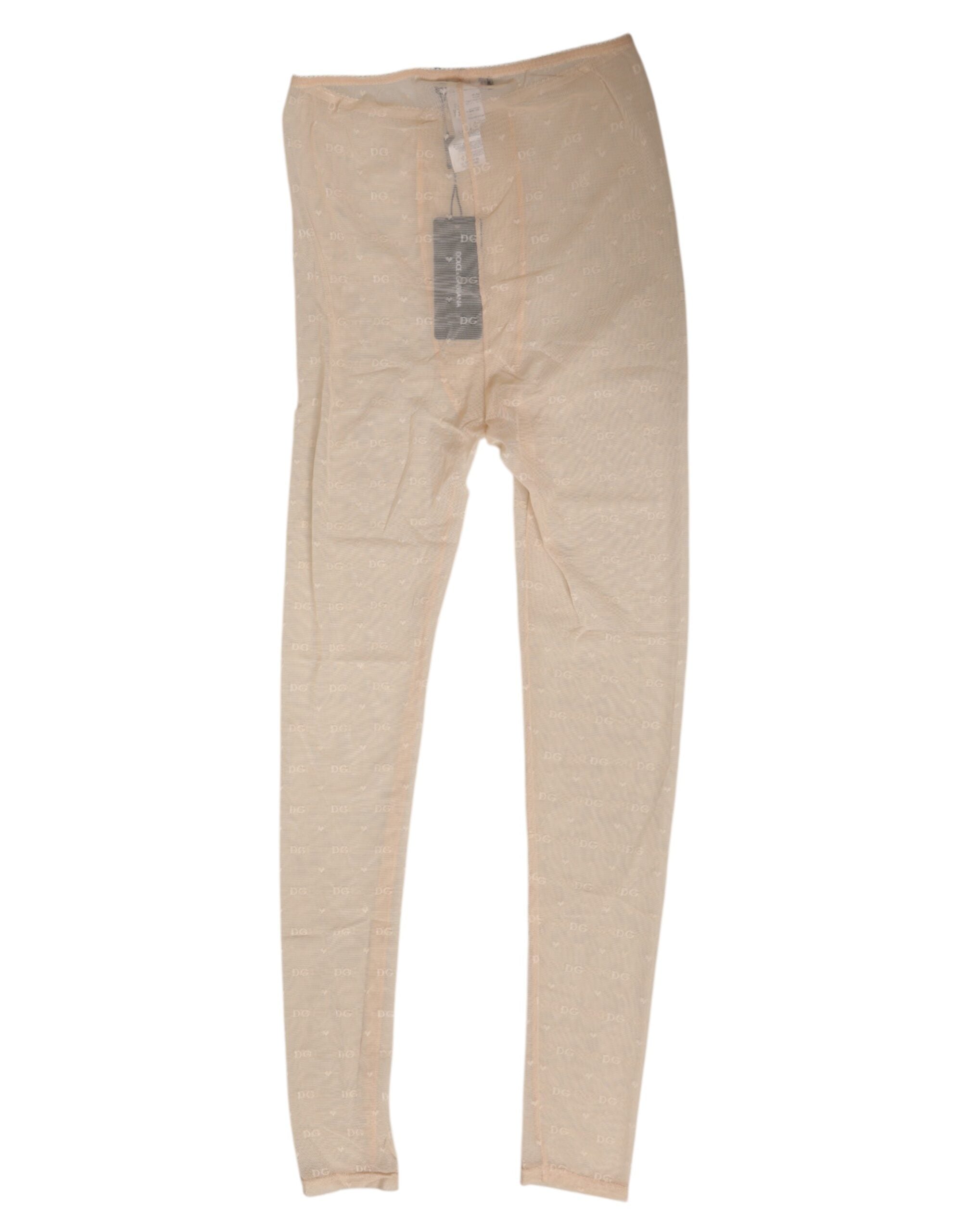 Beige nylon stretchiga logotypleggings i spets