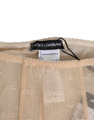 Dolce & Gabbana Beige Nylon Stretch Logo Lace Leggings Underwear
