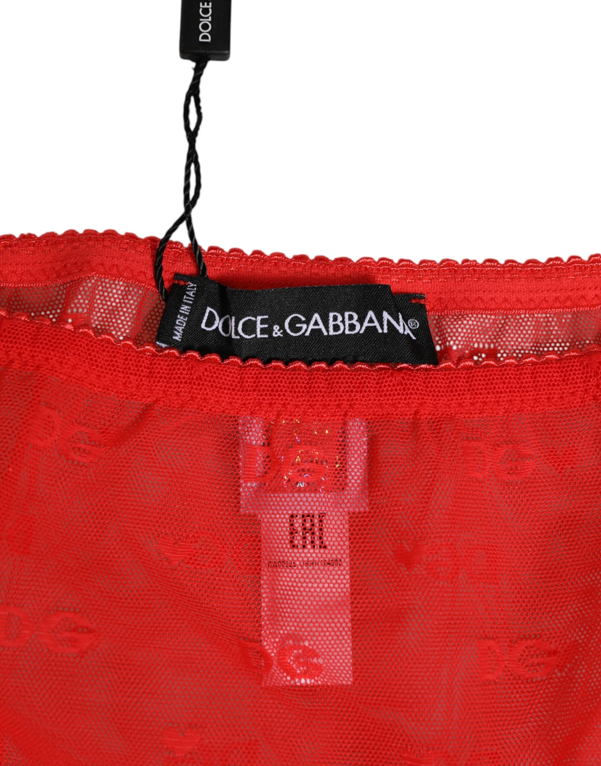 Röda nylon transparenta spetsunderkläder