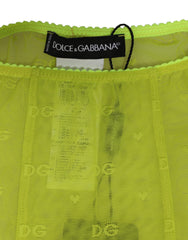 Dolce & Gabbana Neon Green Nylon Logo Lace Leggings Pants Underwear