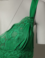 Dolce & Gabbana Green Floral Lace Tank Lingerie Top Underwear