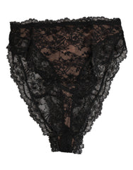 Dolce & Gabbana Black Floral Lace Mesh High Brief Panty  Underwear