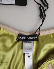 Dolce & Gabbana Green Silk Satin Floral Lace Trim Panty Underwear