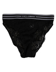 Dolce & Gabbana Black Lace Slip Brief Logo Waistband  Underwear