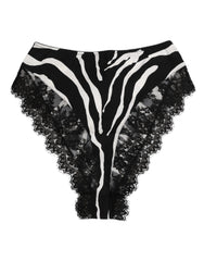 Dolce & Gabbana Black Silk Zebra Print Lace High Waist Underwear