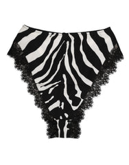 Dolce & Gabbana Black Silk Zebra Print Lace High Waist Underwear