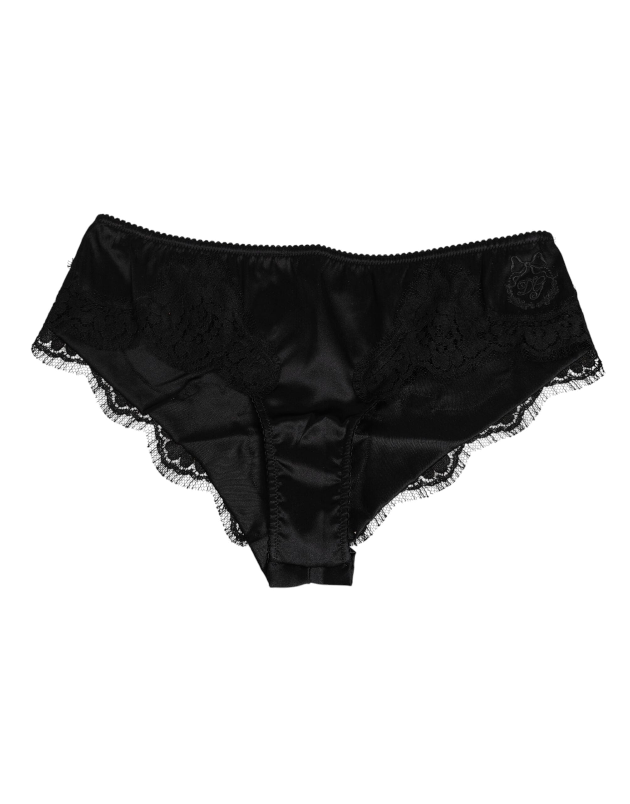 Svarta siden-satin blommiga spets trosor underkläder