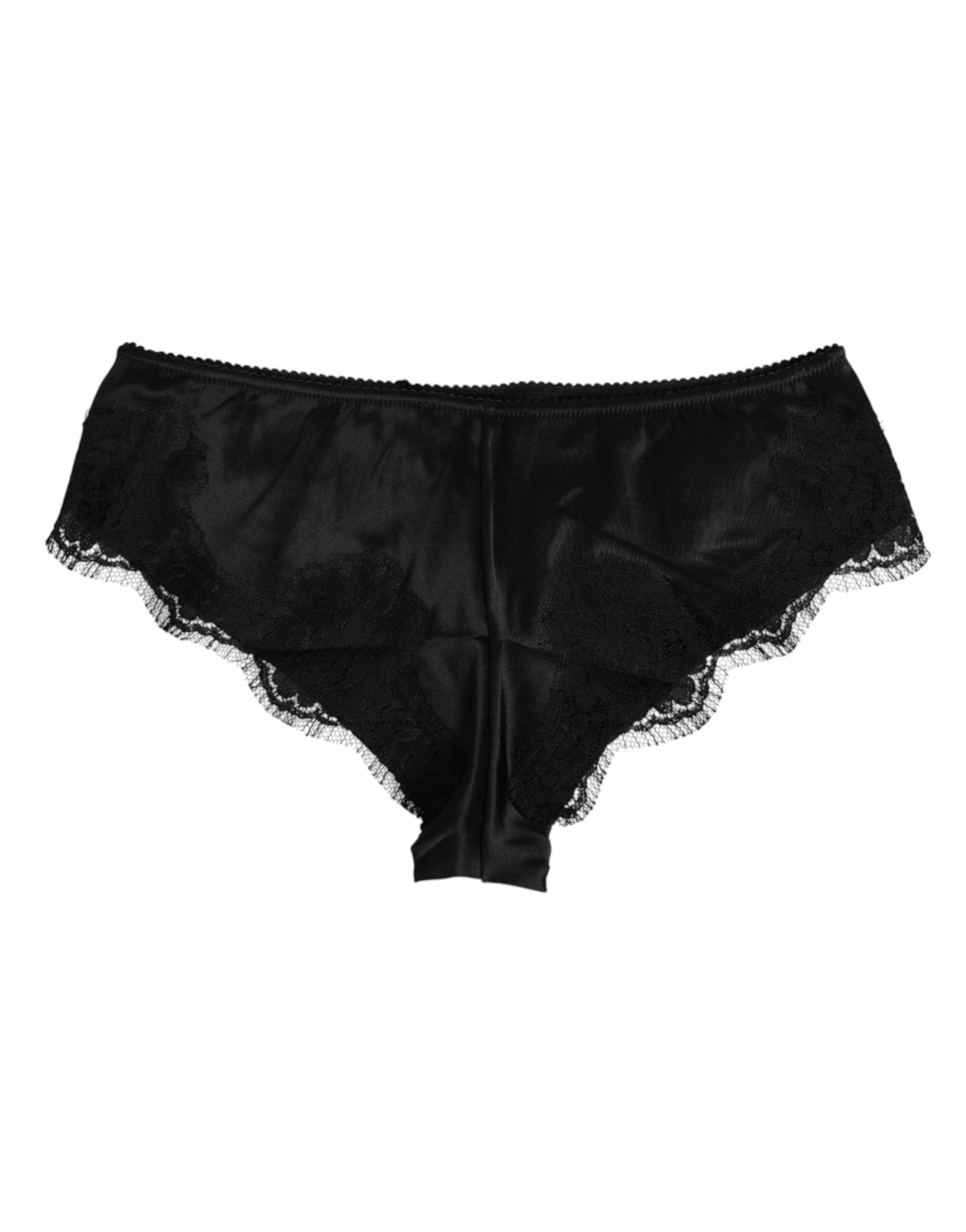 Svarta siden-satin blommiga spets trosor underkläder