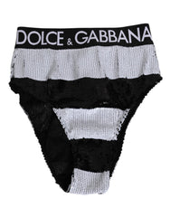 Dolce & Gabbana Black White Sequin High Waist Panty Underwear