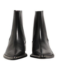 Dolce & Gabbana Black Leather Studded Men Short Boots Shoes