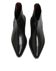 Dolce & Gabbana Black Leather Studded Men Short Boots Shoes