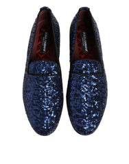 Dolce & Gabbana Blue Sequined Loafers Slippers Men Dress Shoes