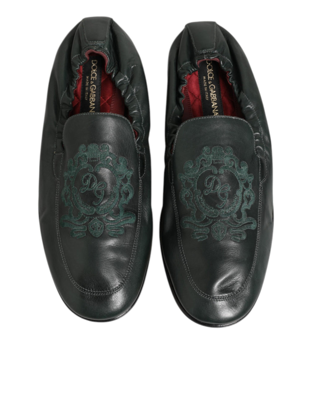 Dolce & Gabbana Green Leather Slip On Men Flat Loafers Shoes