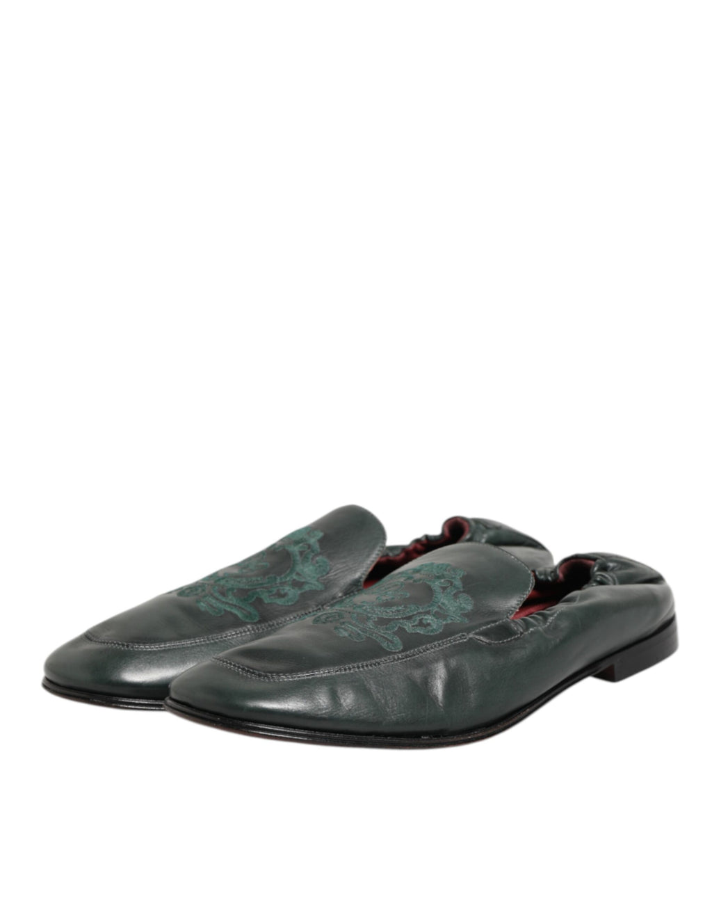 Dolce & Gabbana Green Leather Slip On Men Flat Loafers Shoes