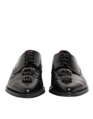 Dolce & Gabbana Black Leather Jeweled Crystals Derby Shoes