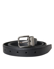 Dolce & Gabbana Black Leather Silver Metal Buckle Men Belt