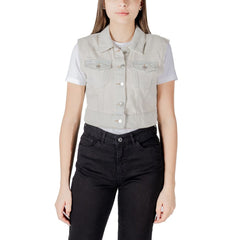 Only Light Blue Cotton Sleveless Jacket